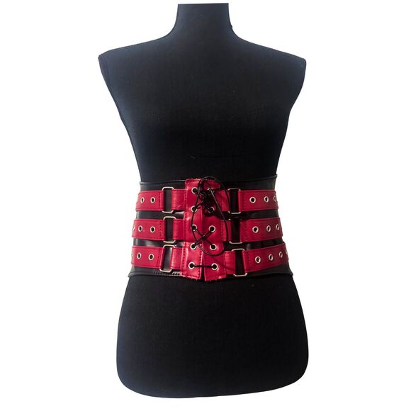 Black & Red Hot Topic Plus Size 2X 3X Alt Goth Emo Punk Lace Up Corset Belt - Picture 1 of 4